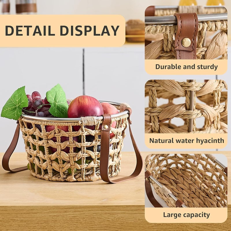 LGENHOOM Farmhouse Wicker Egg Basket for Collecting Fresh Eggs, Round Storage Basket with Handle, Brown, Sea Grass - Image 4